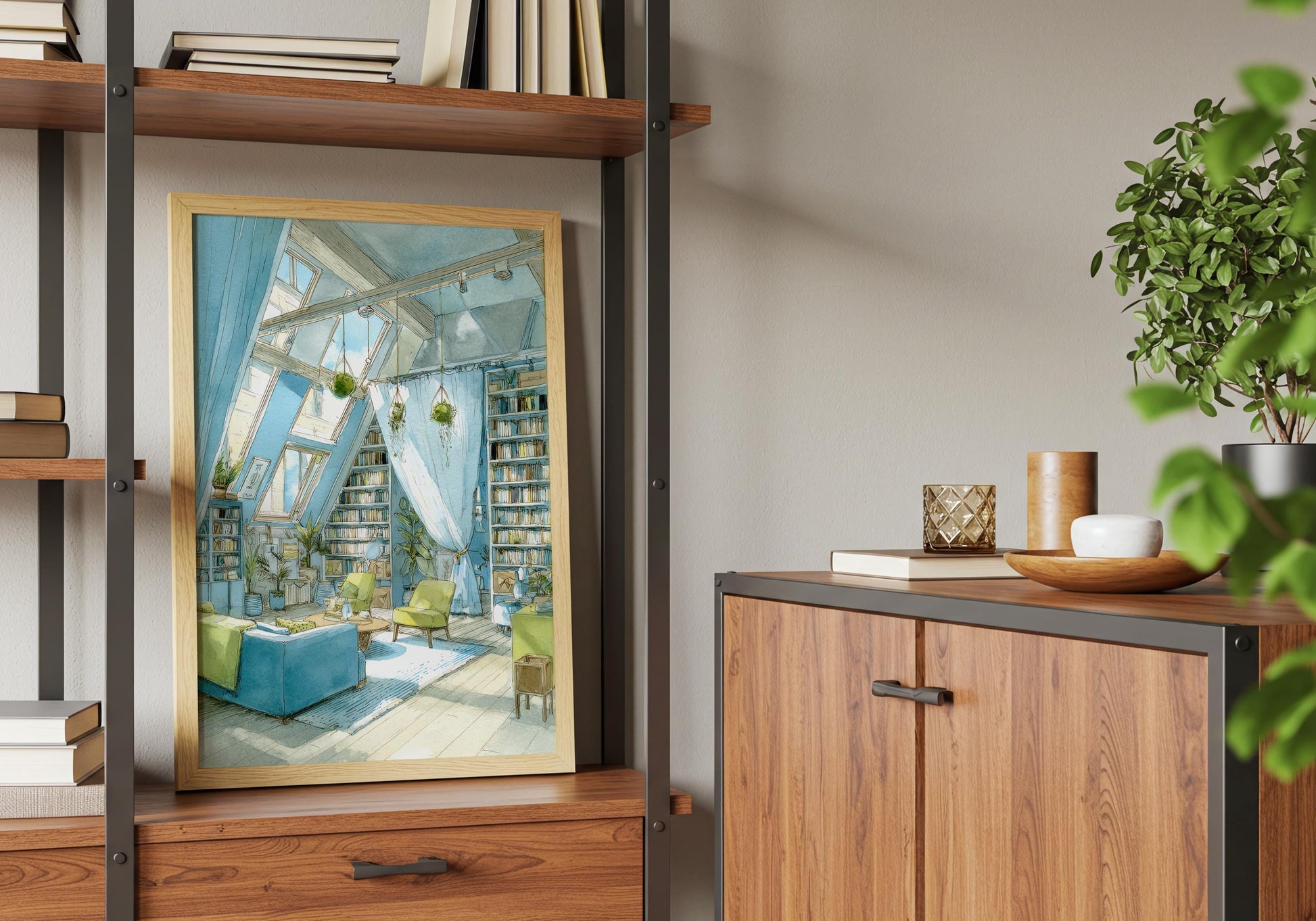 Attic Loft Library Print | Cozy Wall Decor | Book Lover Gift | Book Nook Poster | Book Artwork | Aesthetic Room Decor | Reader Home Decor - Book Poster Art Print Decor Bookish