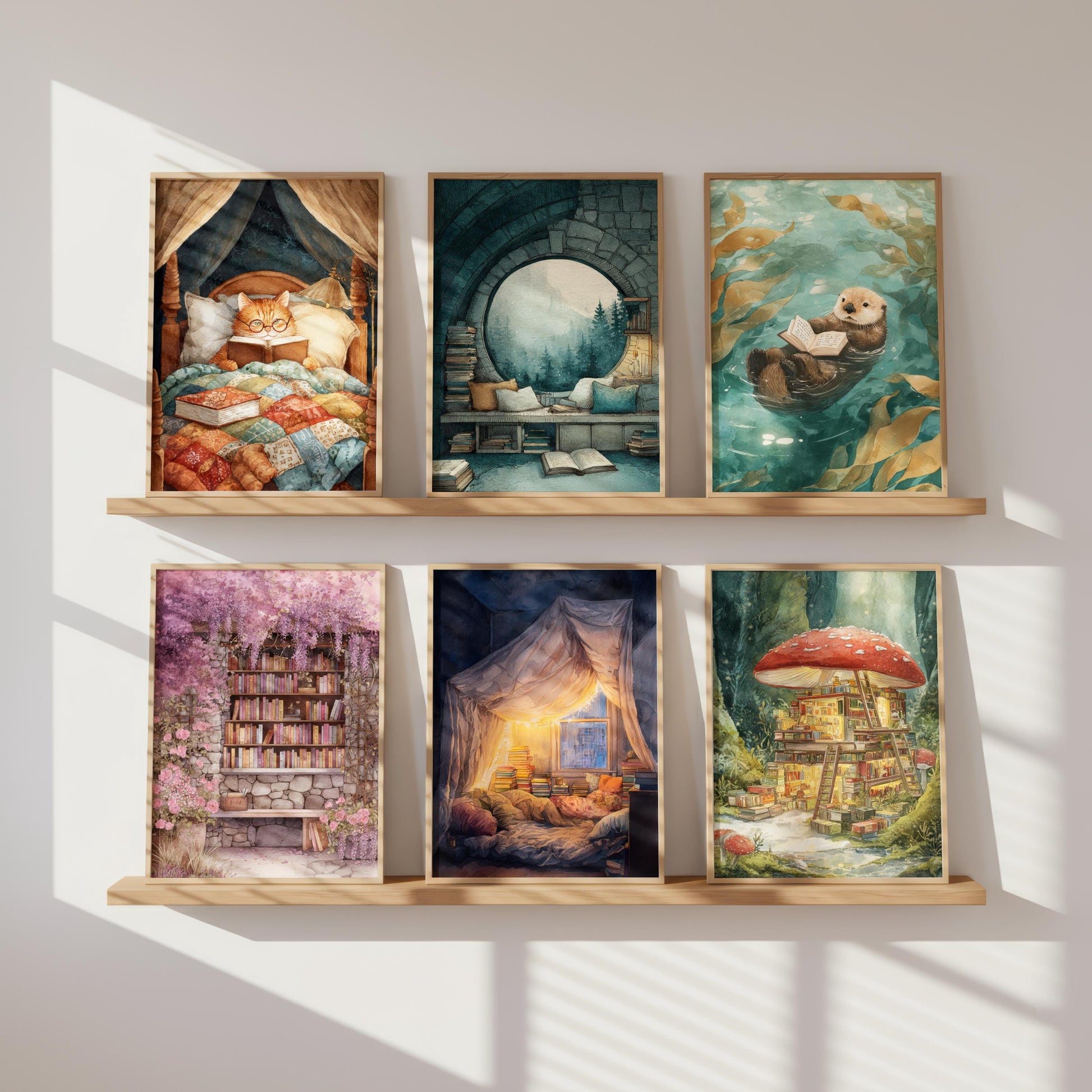 Circular Window Mountain View Library Print | Cozy Wall Decor | Book Lover Gift | Book Nook Poster | Book Art | Aesthetic Room | Reader Home - Book Poster Art Print Decor Bookish