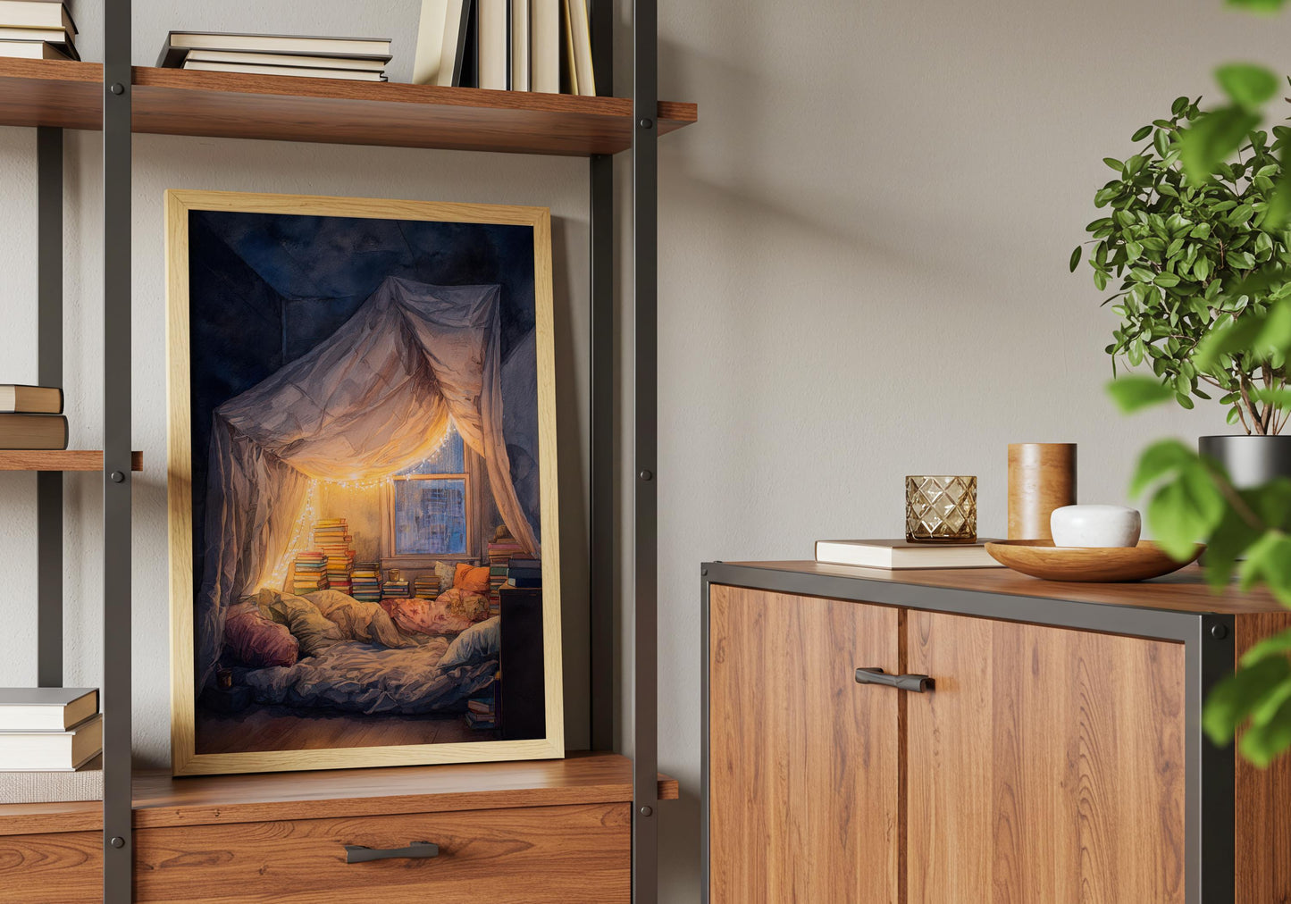 Glowing Fairy Light Pillow Fort Print | Cozy Wall Decor | Book Lover Gift | Book Nook Poster | Book Art | Aesthetic Room | Reader Home Art - Book Poster Art Print Decor Bookish