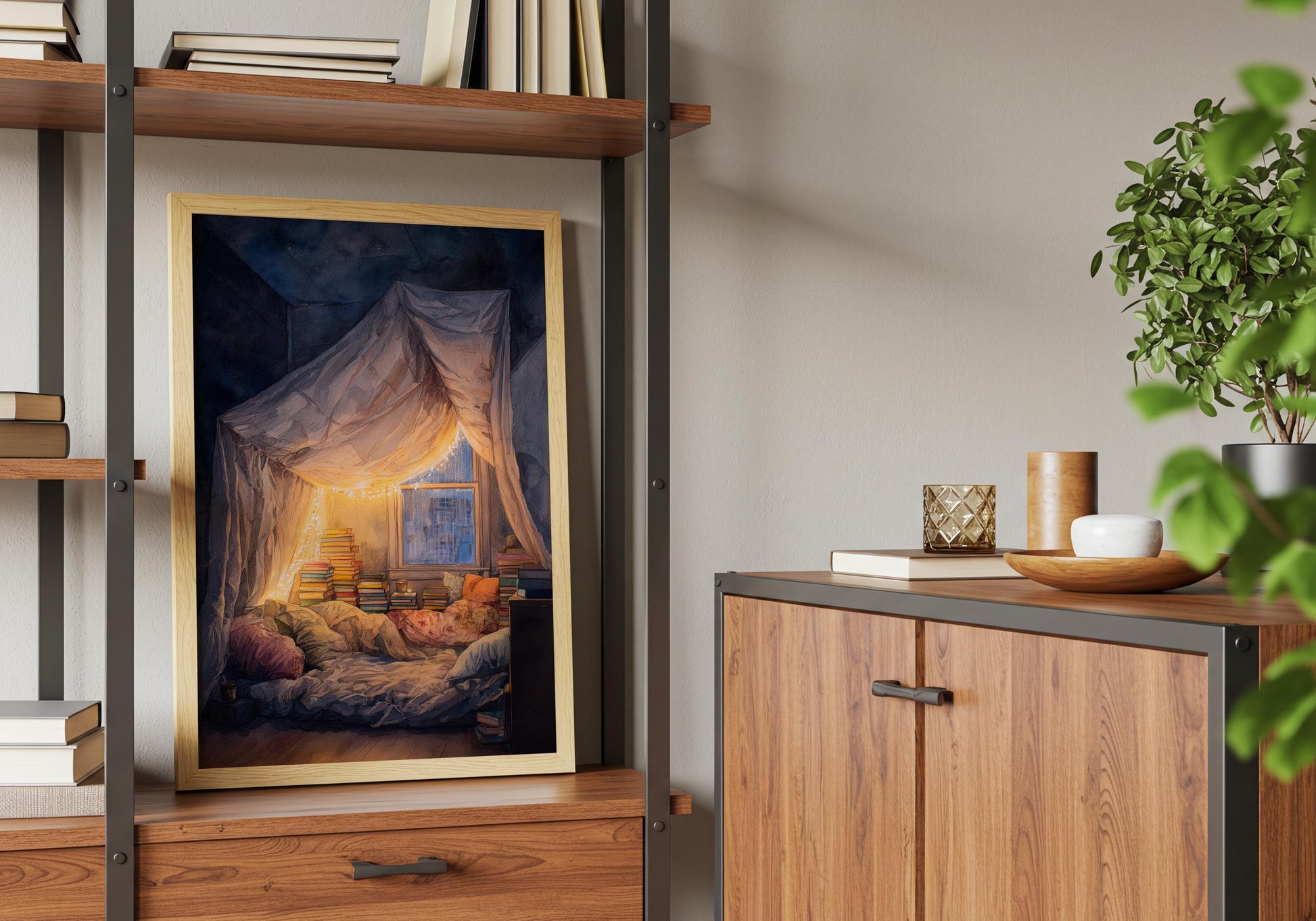 Glowing Fairy Light Pillow Fort Print | Cozy Wall Decor | Book Lover Gift | Book Nook Poster | Book Art | Aesthetic Room | Reader Home Art - Book Poster Art Print Decor Bookish
