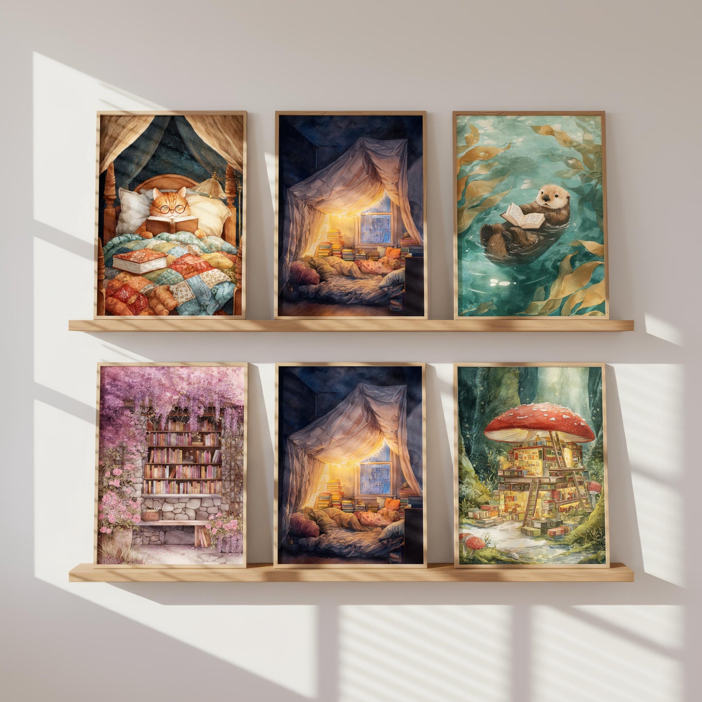 Glowing Fairy Light Pillow Fort Print | Cozy Wall Decor | Book Lover Gift | Book Nook Poster | Book Art | Aesthetic Room | Reader Home Art - Book Poster Art Print Decor Bookish
