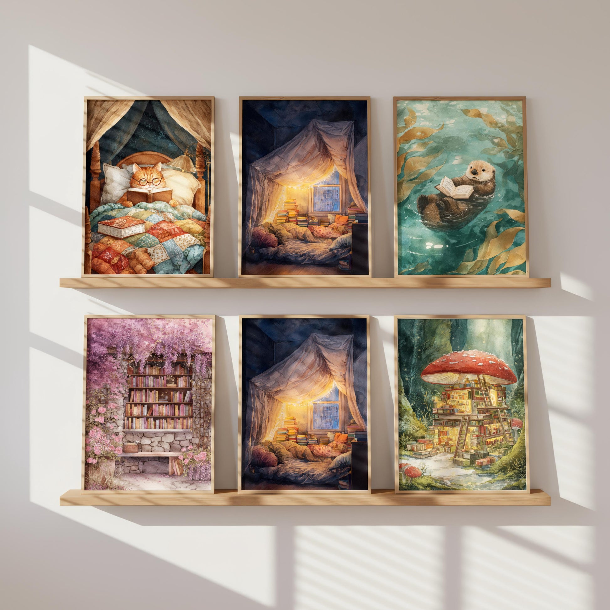 Glowing Fairy Light Pillow Fort Print | Cozy Wall Decor | Book Lover Gift | Book Nook Poster | Book Art | Aesthetic Room | Reader Home Art - Book Poster Art Print Decor Bookish