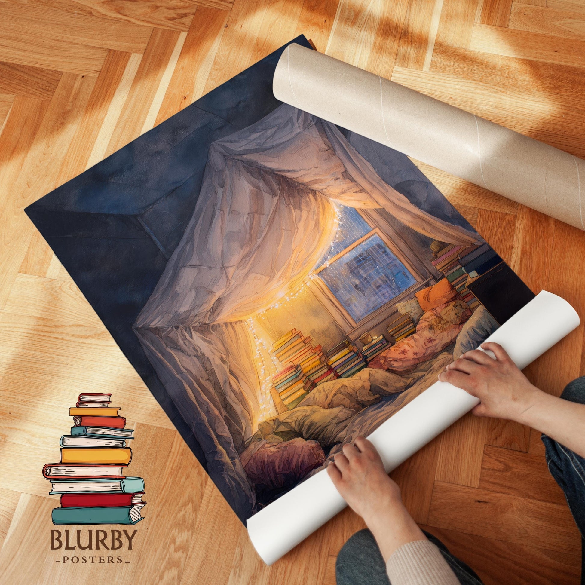 Glowing Fairy Light Pillow Fort Print | Cozy Wall Decor | Book Lover Gift | Book Nook Poster | Book Art | Aesthetic Room | Reader Home Art - Book Poster Art Print Decor Bookish