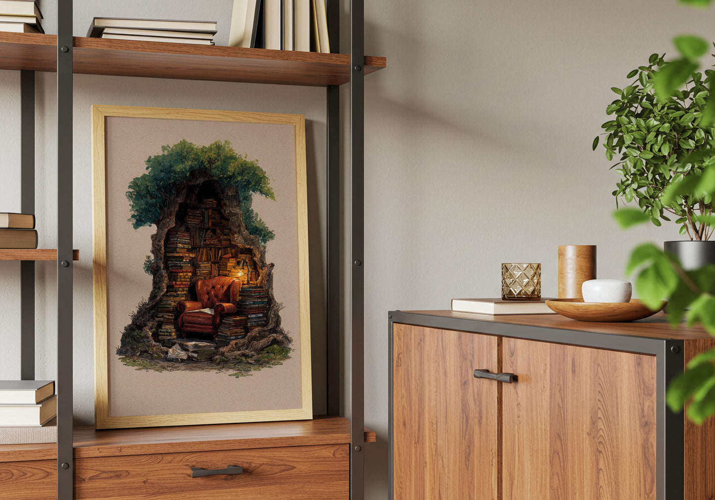Hollow Tree Library Print | Cozy Wall Decor | Book Lover Gift | Book Nook Poster | Book Art | Aesthetic Room | Reader Home Art - Book Poster Art Print Decor Bookish