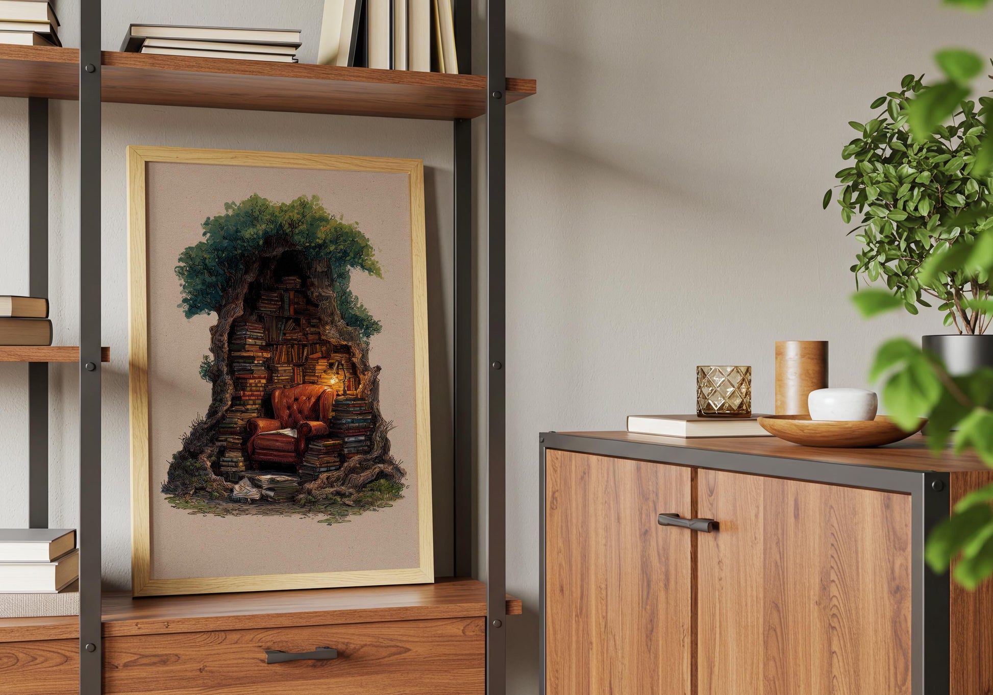 Hollow Tree Library Print | Cozy Wall Decor | Book Lover Gift | Book Nook Poster | Book Art | Aesthetic Room | Reader Home Art - Book Poster Art Print Decor Bookish