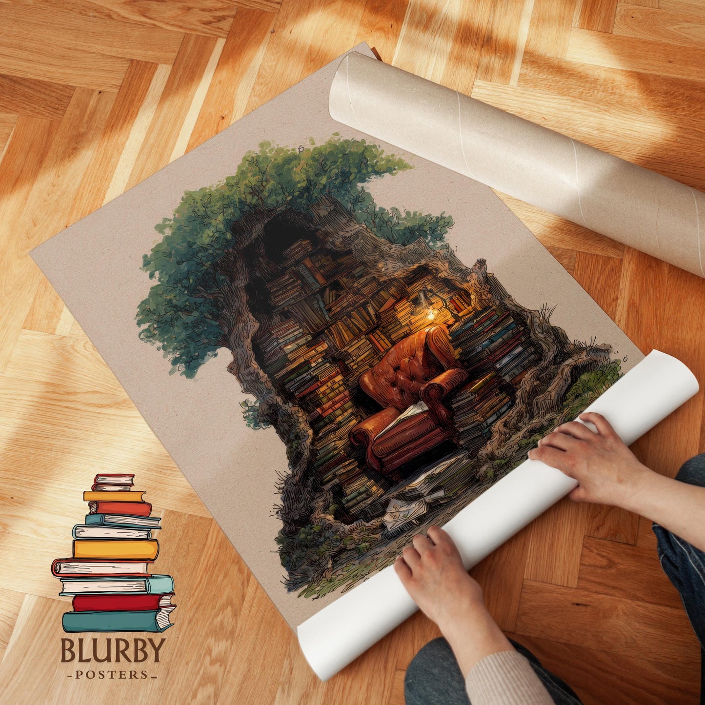 Hollow Tree Library Print | Cozy Wall Decor | Book Lover Gift | Book Nook Poster | Book Art | Aesthetic Room | Reader Home Art - Book Poster Art Print Decor Bookish