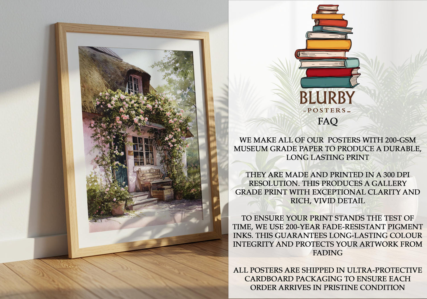 Pink Thatch Cottage Rose Garden Print | Cozy Wall Decor | Book Lover Gift | Book Nook Poster | Book Art | Aesthetic Room | Reader Home Art - Book Poster Art Print Decor Bookish
