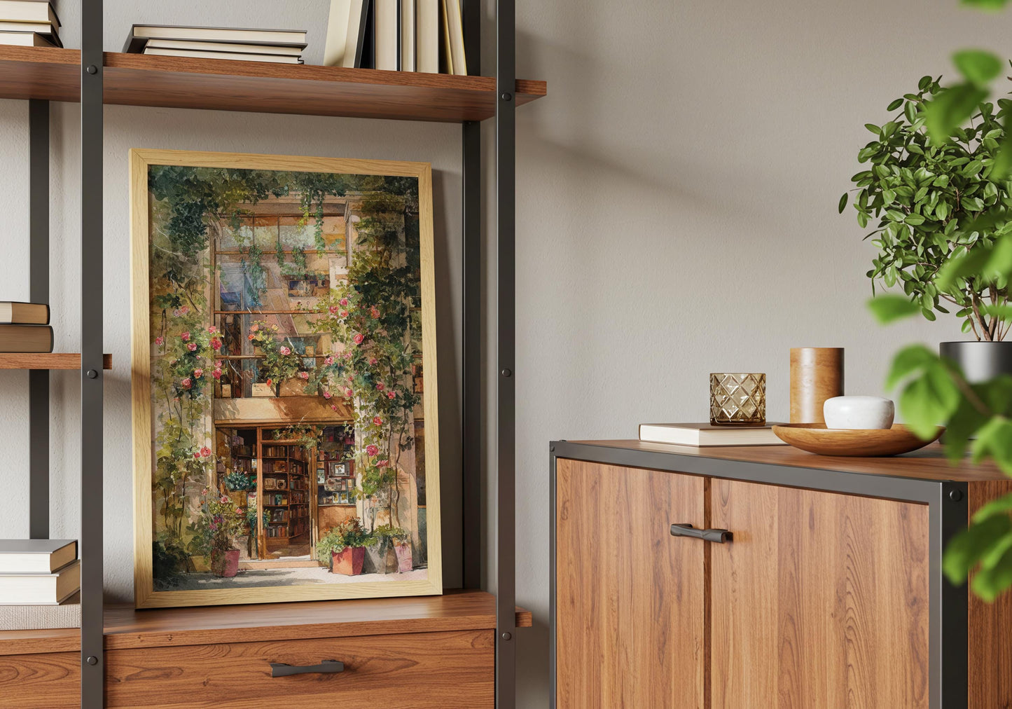 Glass Front Floral Bookshop Print | Cozy Wall Decor | Book Lover Gift | Book Nook Poster | Book Art | Aesthetic Room | Reader Home Art - Book Poster Art Print Decor Bookish