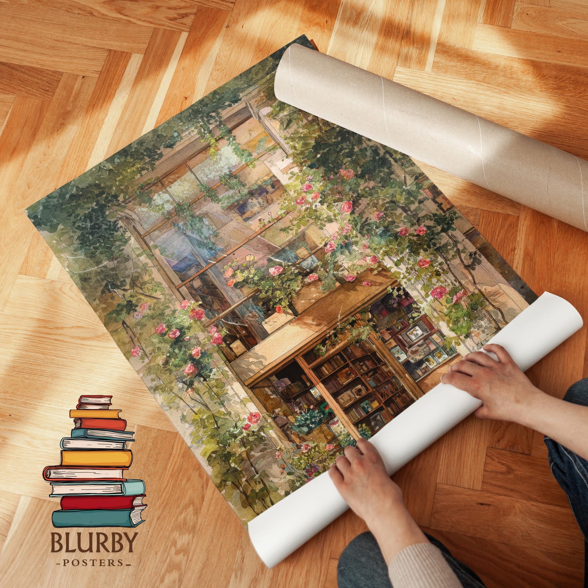 Glass Front Floral Bookshop Print | Cozy Wall Decor | Book Lover Gift | Book Nook Poster | Book Art | Aesthetic Room | Reader Home Art - Book Poster Art Print Decor Bookish