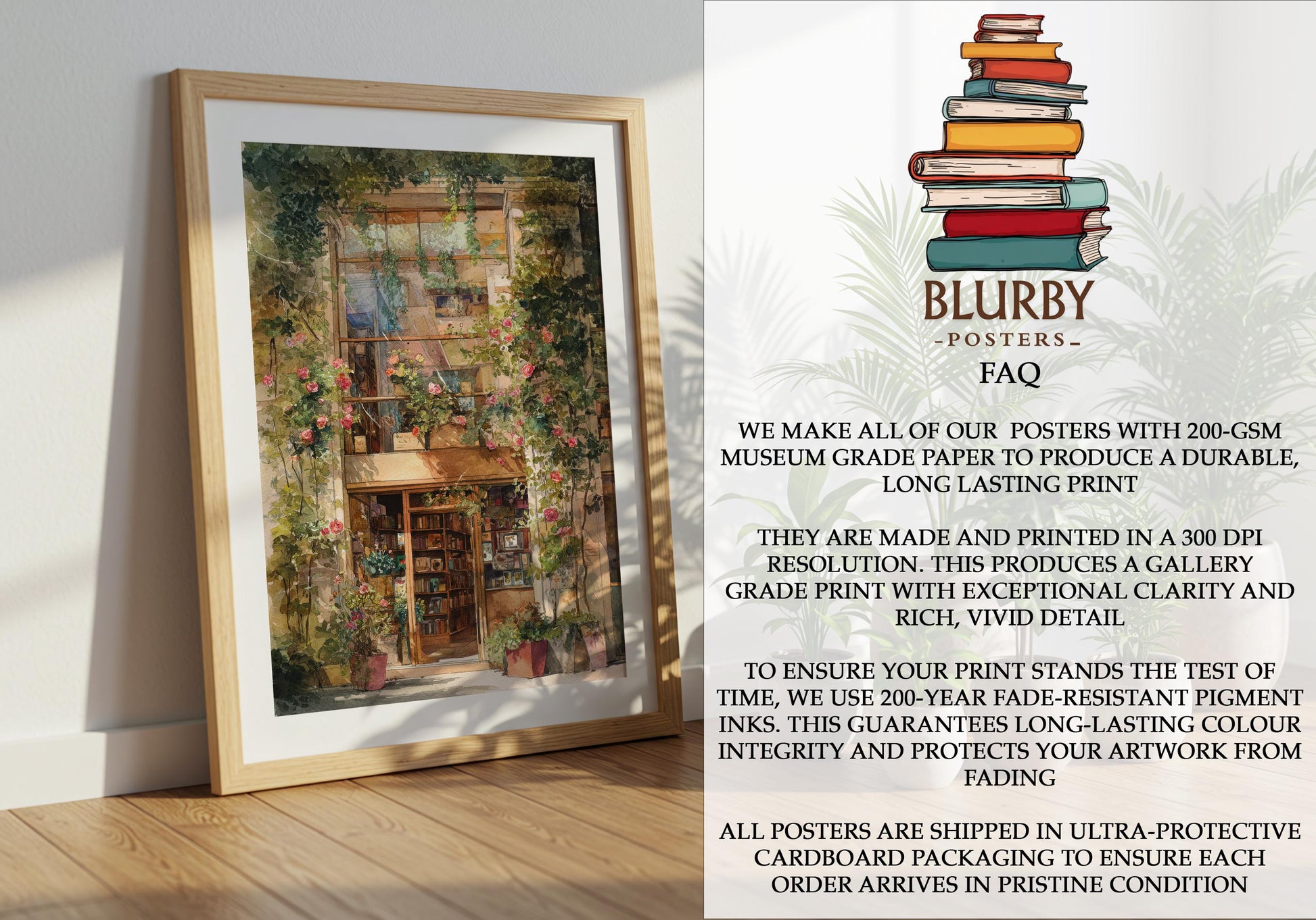 Glass Front Floral Bookshop Print | Cozy Wall Decor | Book Lover Gift | Book Nook Poster | Book Art | Aesthetic Room | Reader Home Art - Book Poster Art Print Decor Bookish