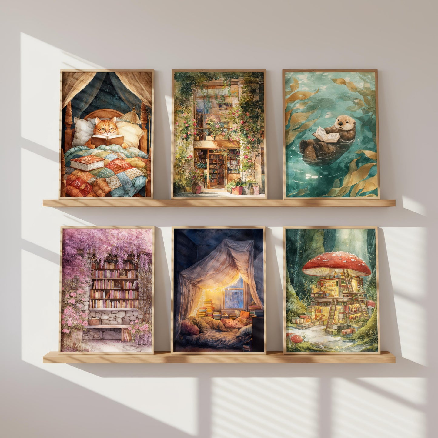Glass Front Floral Bookshop Print | Cozy Wall Decor | Book Lover Gift | Book Nook Poster | Book Art | Aesthetic Room | Reader Home Art - Book Poster Art Print Decor Bookish