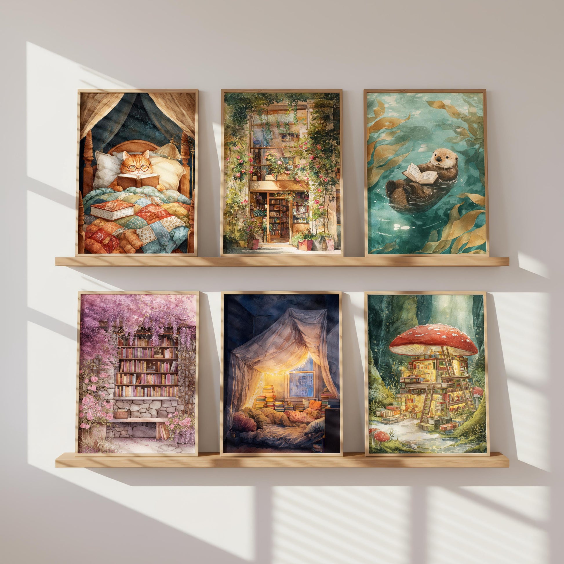 Glass Front Floral Bookshop Print | Cozy Wall Decor | Book Lover Gift | Book Nook Poster | Book Art | Aesthetic Room | Reader Home Art - Book Poster Art Print Decor Bookish