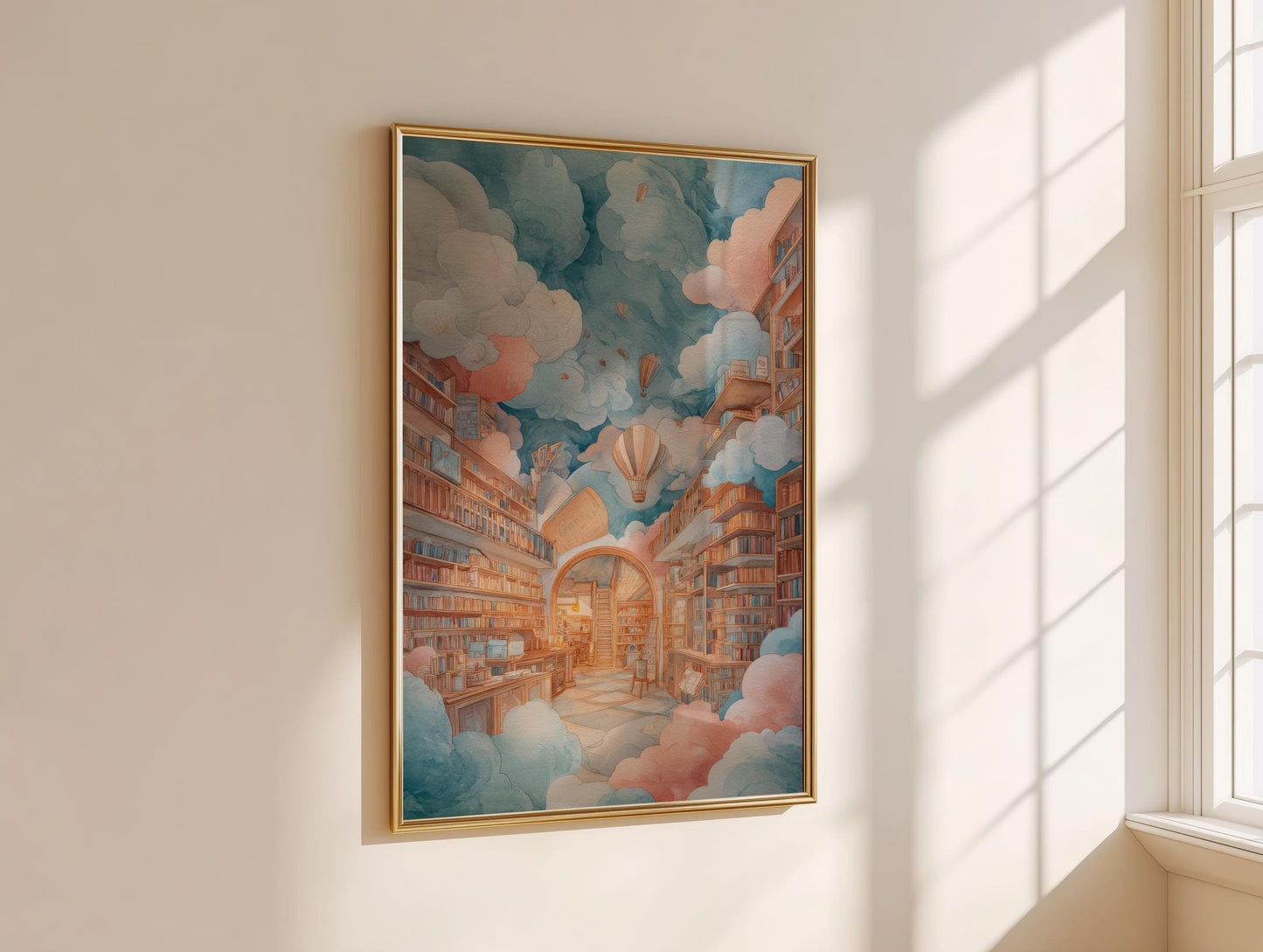 Dreamy Sky Cloud Library Print | Cozy Wall Decor | Book Lover Gift | Book Nook Poster | Book Art | Aesthetic Room | Reader Home Art - Book Poster Art Print Decor Bookish
