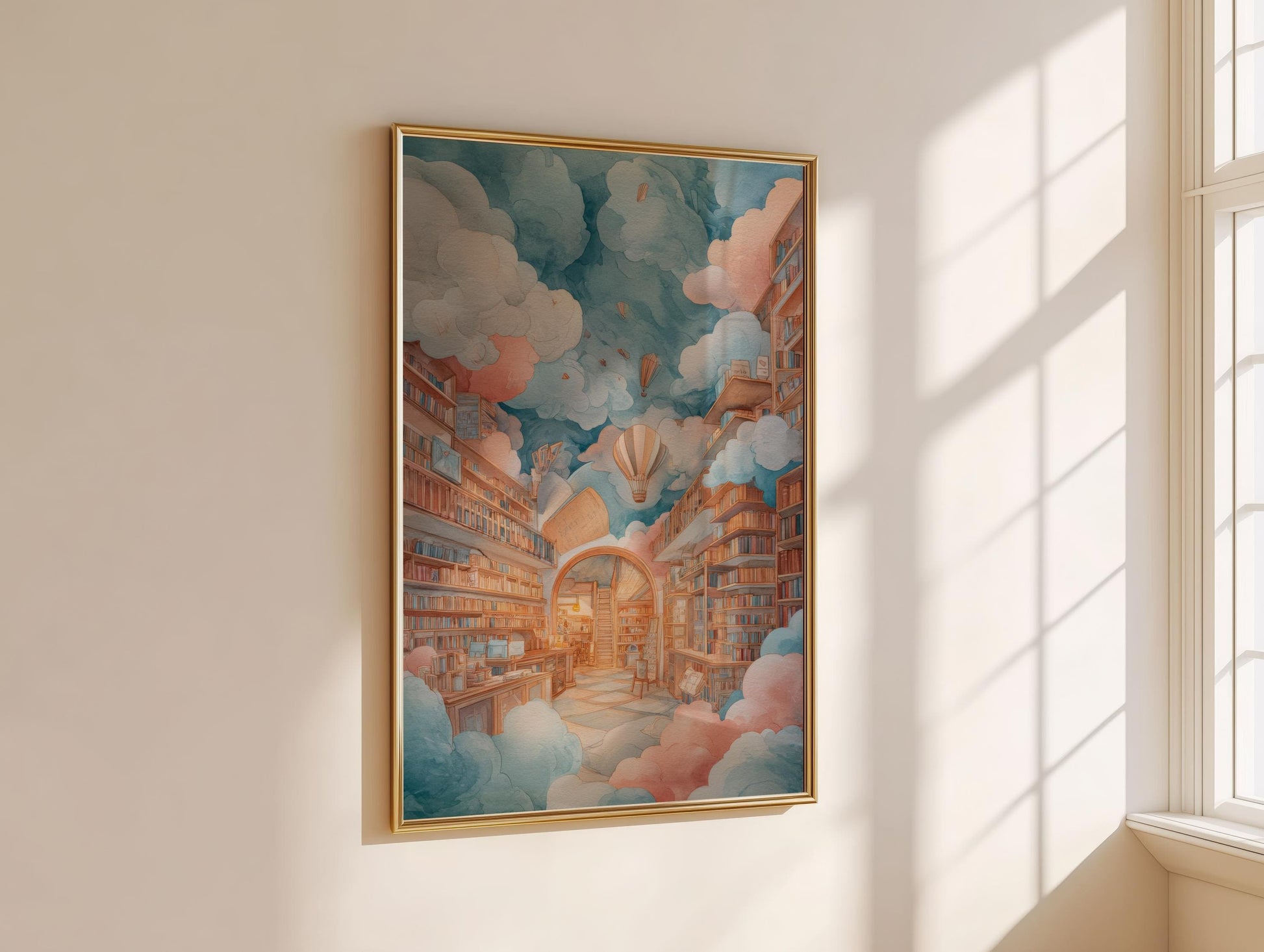 Dreamy Sky Cloud Library Print | Cozy Wall Decor | Book Lover Gift | Book Nook Poster | Book Art | Aesthetic Room | Reader Home Art - Book Poster Art Print Decor Bookish