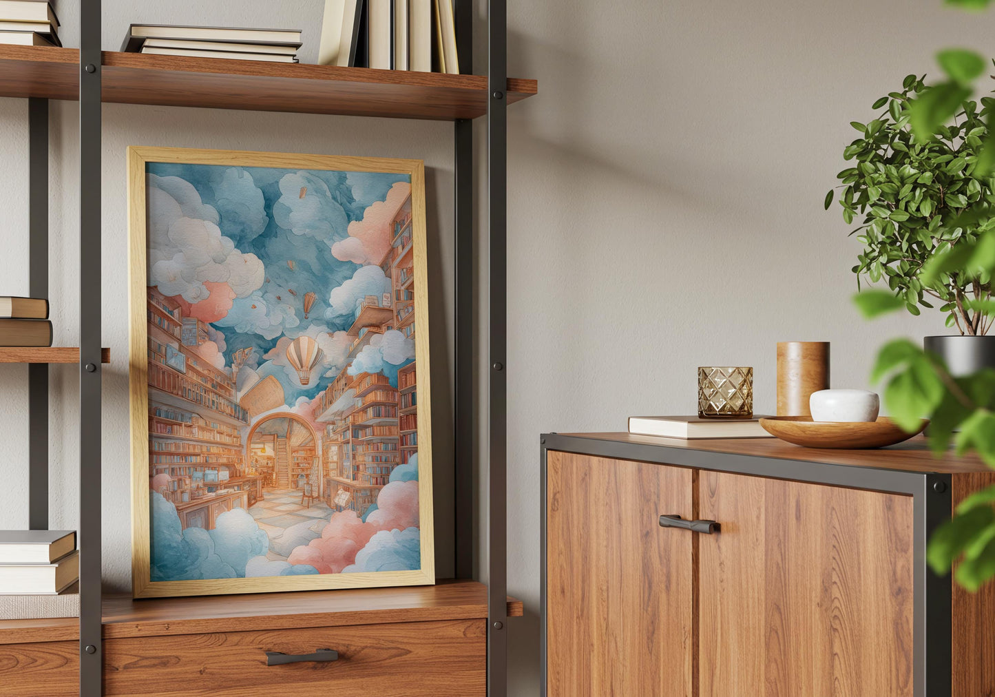 Dreamy Sky Cloud Library Print | Cozy Wall Decor | Book Lover Gift | Book Nook Poster | Book Art | Aesthetic Room | Reader Home Art - Book Poster Art Print Decor Bookish