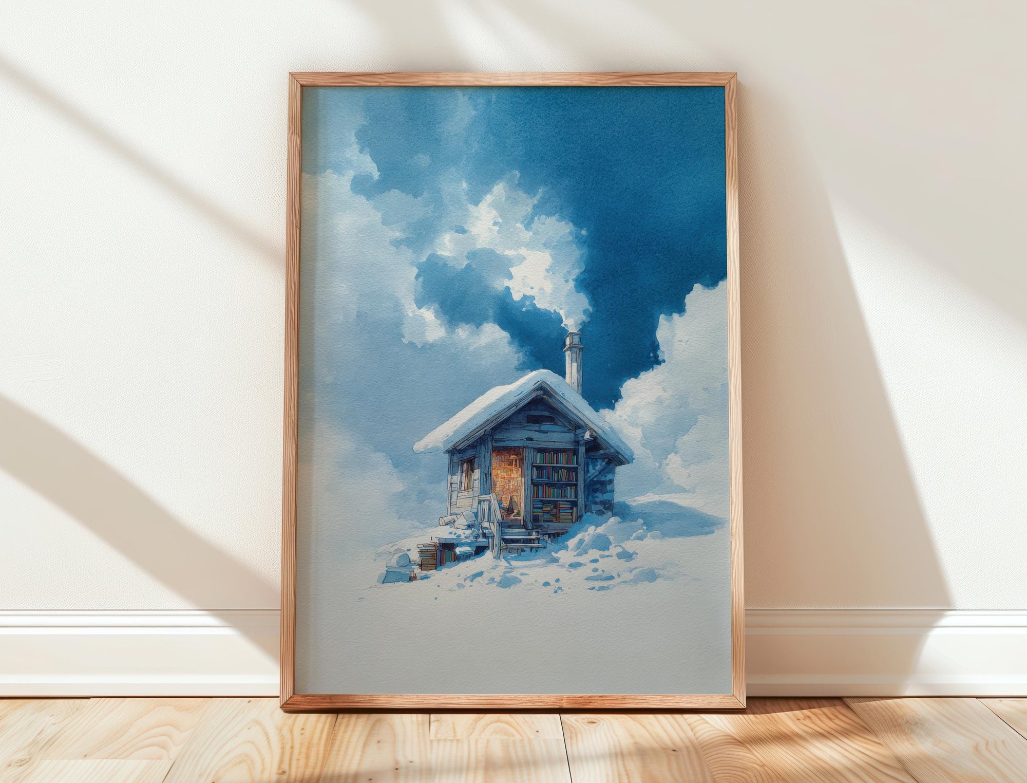 Winter Mountain Cabin Library Print | Cozy Wall Decor | Book Lover Gift | Book Nook Poster | Book Art | Aesthetic Room | Reader Home Art - Book Poster Art Print Decor Bookish