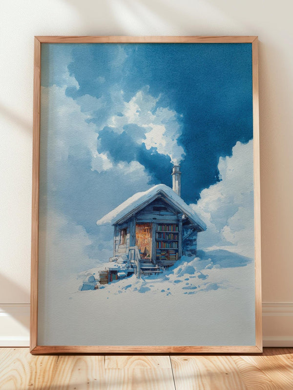 Winter Mountain Cabin Library Print | Cozy Wall Decor | Book Lover Gift | Book Nook Poster | Book Art | Aesthetic Room | Reader Home Art - Book Poster Art Print Decor Bookish