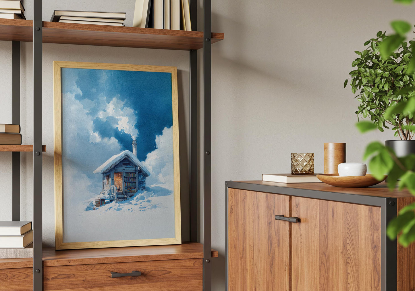 Winter Mountain Cabin Library Print | Cozy Wall Decor | Book Lover Gift | Book Nook Poster | Book Art | Aesthetic Room | Reader Home Art - Book Poster Art Print Decor Bookish
