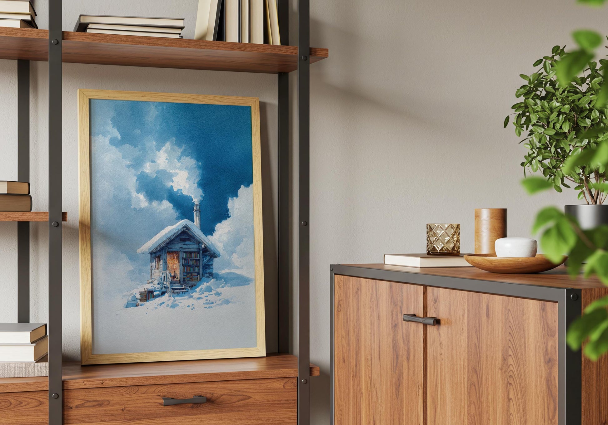 Winter Mountain Cabin Library Print | Cozy Wall Decor | Book Lover Gift | Book Nook Poster | Book Art | Aesthetic Room | Reader Home Art - Book Poster Art Print Decor Bookish