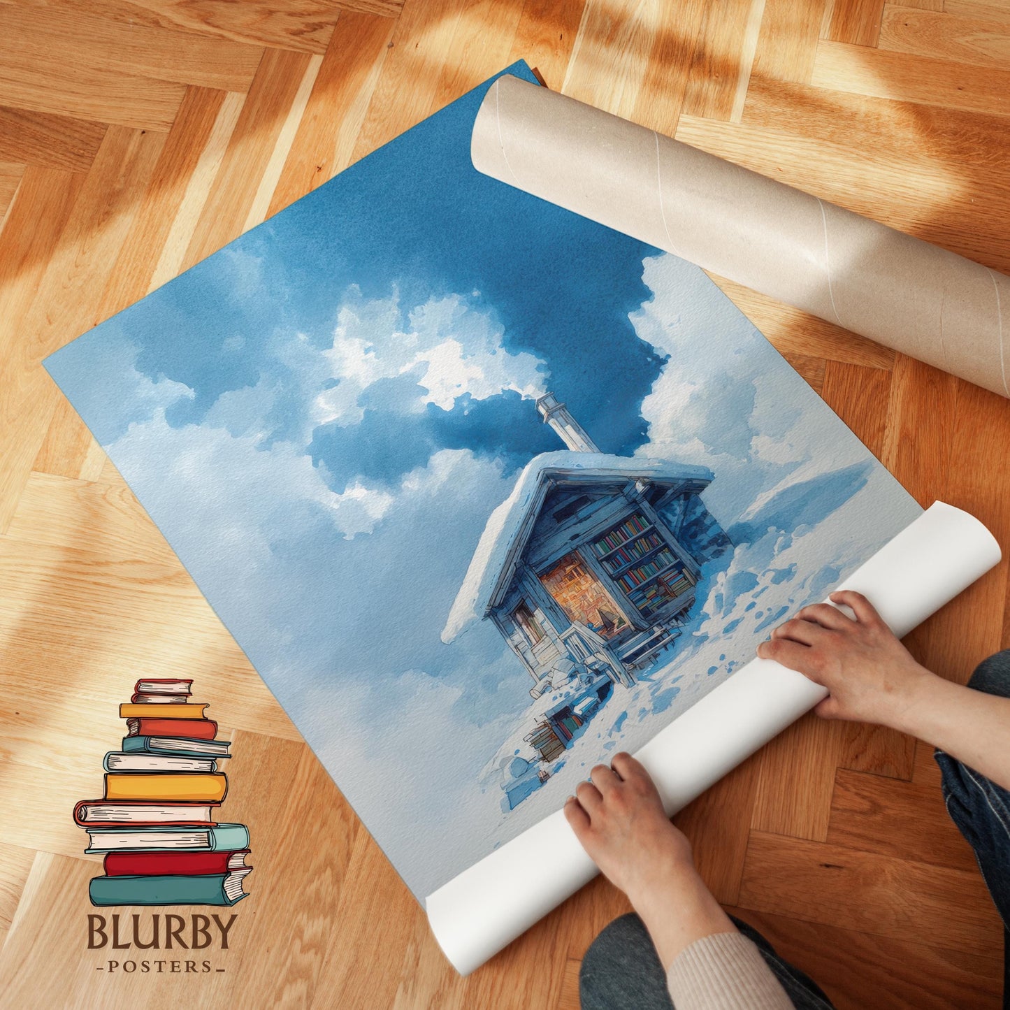Winter Mountain Cabin Library Print | Cozy Wall Decor | Book Lover Gift | Book Nook Poster | Book Art | Aesthetic Room | Reader Home Art - Book Poster Art Print Decor Bookish