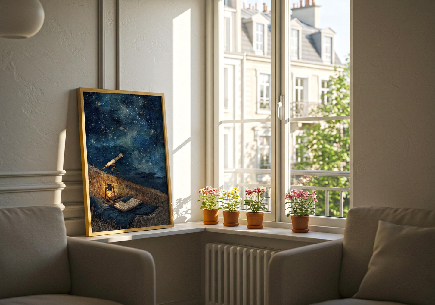 Starry Night Sky Telescope Print | Cozy Wall Decor | Book Lover Gift | Book Nook Poster | Book Art | Aesthetic Room | Reader Home Art - Book Poster Art Print Decor Bookish