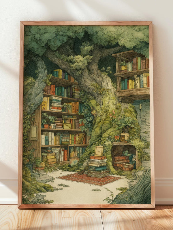 Enchanted Tree Library Print | Cozy Wall Decor | Book Lover Gift | Book Nook Poster | Book Art | Aesthetic Room | Reader Home Art - Book Poster Art Print Decor Bookish