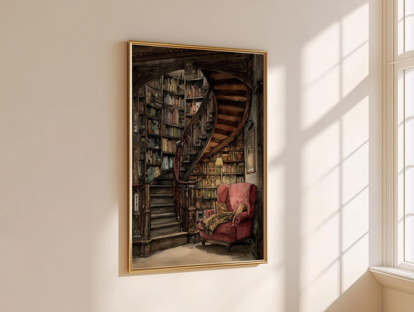 Dark Academia Red Armchair Print | Cozy Wall Decor | Book Lover Gift | Book Nook Poster | Book Art | Aesthetic Room | Reader Home Art - Book Poster Art Print Decor Bookish
