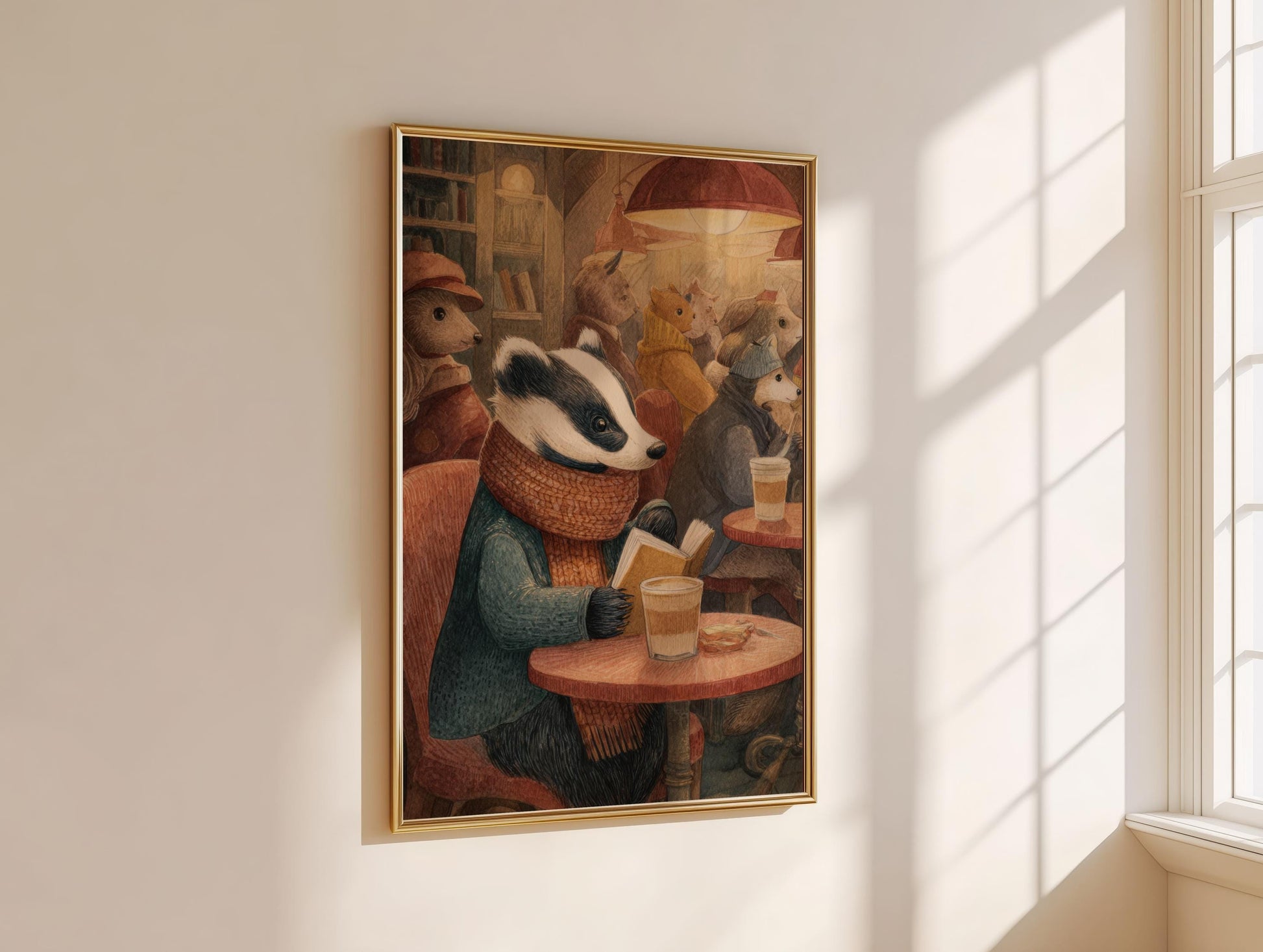 Badger Book Print | Cozy Wall Decor | Cute Gift For Book Lover | Book Nook Poster | Book Art | Gift For Reader | Aesthetic Room Art - Book Poster Art Print Decor Bookish