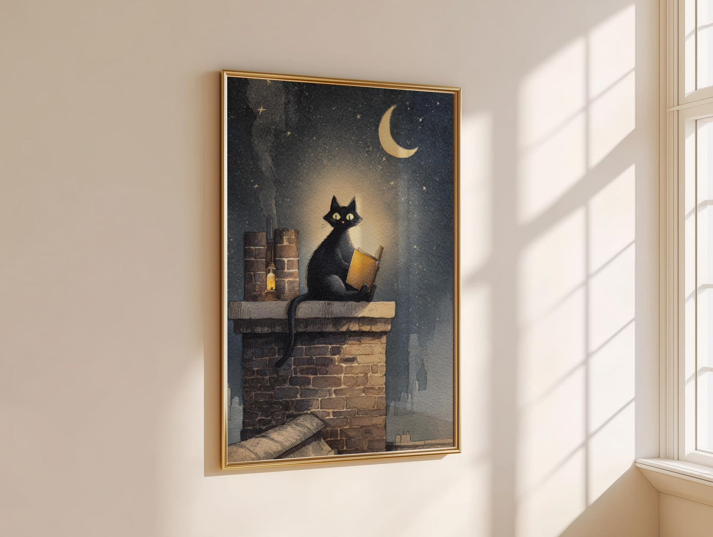 Cat on Roof Book Print | Cozy Wall Decor | Cute Gift For Book Lover | Book Nook Poster | Book Art | Gift For Reader | Aesthetic Room Art - Book Poster Art Print Decor Bookish