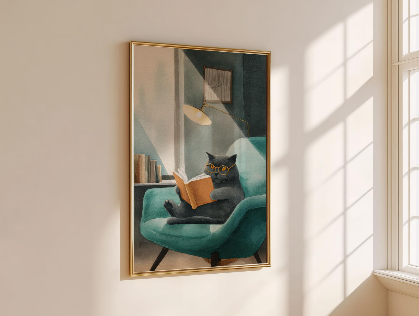 British Blue Cat Print | Cozy Wall Decor | Cute Gift For Book Lover | Book Nook Poster | Book Art | Gift For Reader | Aesthetic Room Art - Book Poster Art Print Decor Bookish