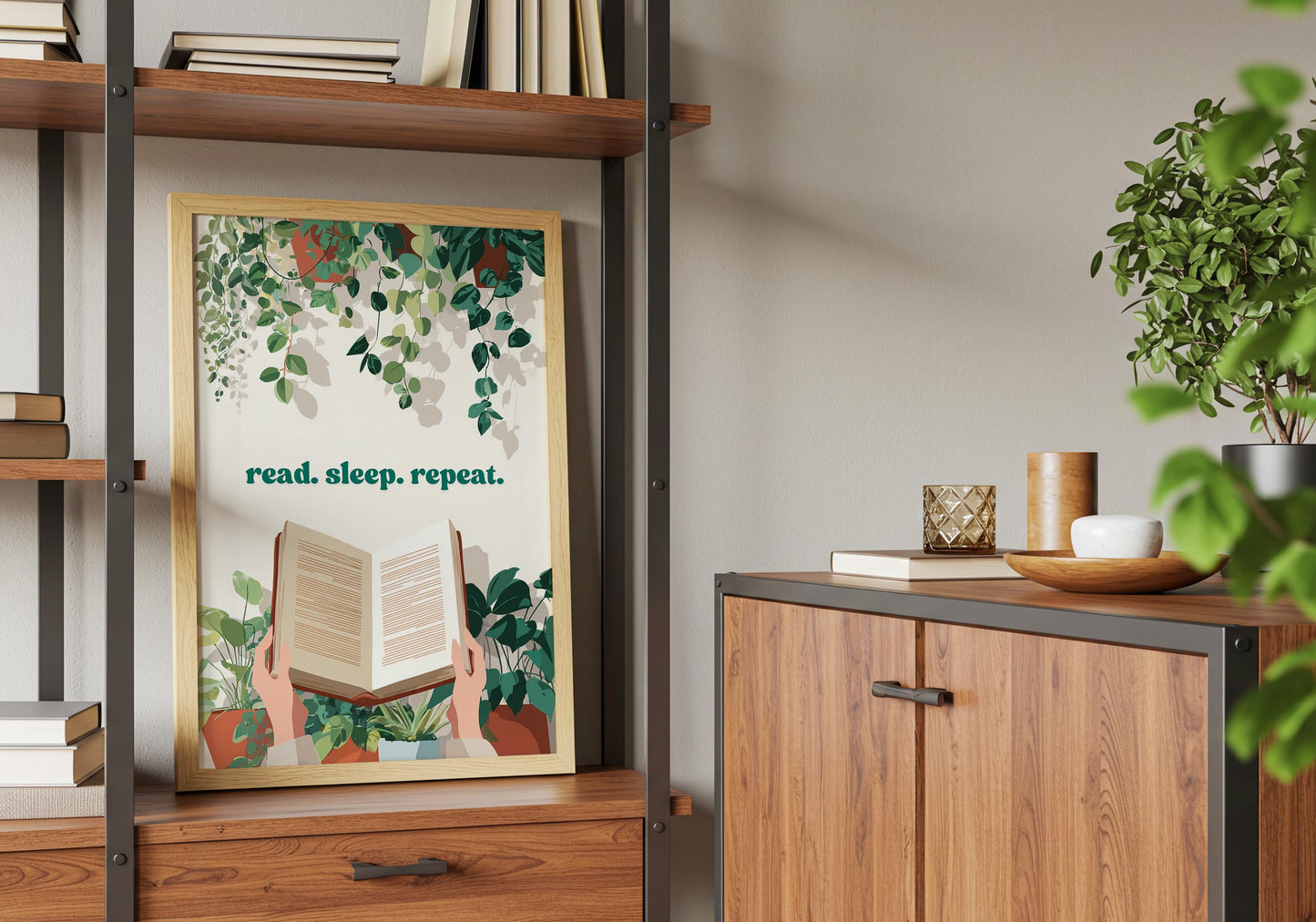 Read Sleep Repeat Botanical Art | Scandi Decor | Cozy Wall Art | Book Lover Gift | Reading Nook Poster | Literary Print | Aesthetic Room Art - Book Poster Art Print Decor Bookish
