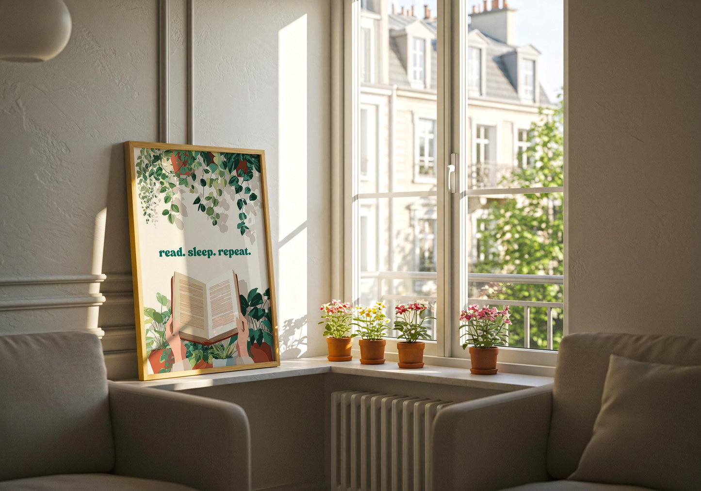 Read Sleep Repeat Botanical Art | Scandi Decor | Cozy Wall Art | Book Lover Gift | Reading Nook Poster | Literary Print | Aesthetic Room Art - Book Poster Art Print Decor Bookish