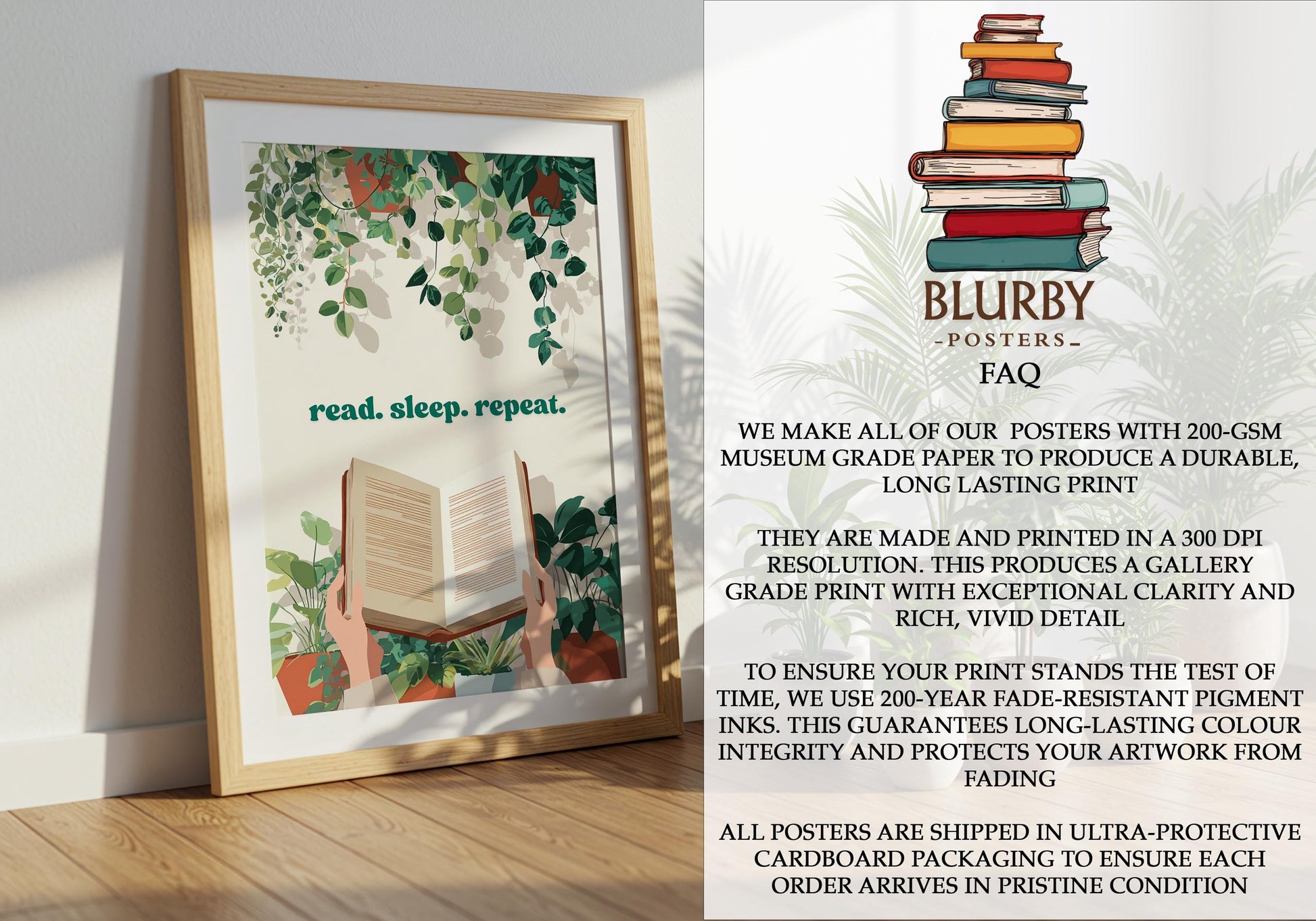 Read Sleep Repeat Botanical Art | Scandi Decor | Cozy Wall Art | Book Lover Gift | Reading Nook Poster | Literary Print | Aesthetic Room Art - Book Poster Art Print Decor Bookish