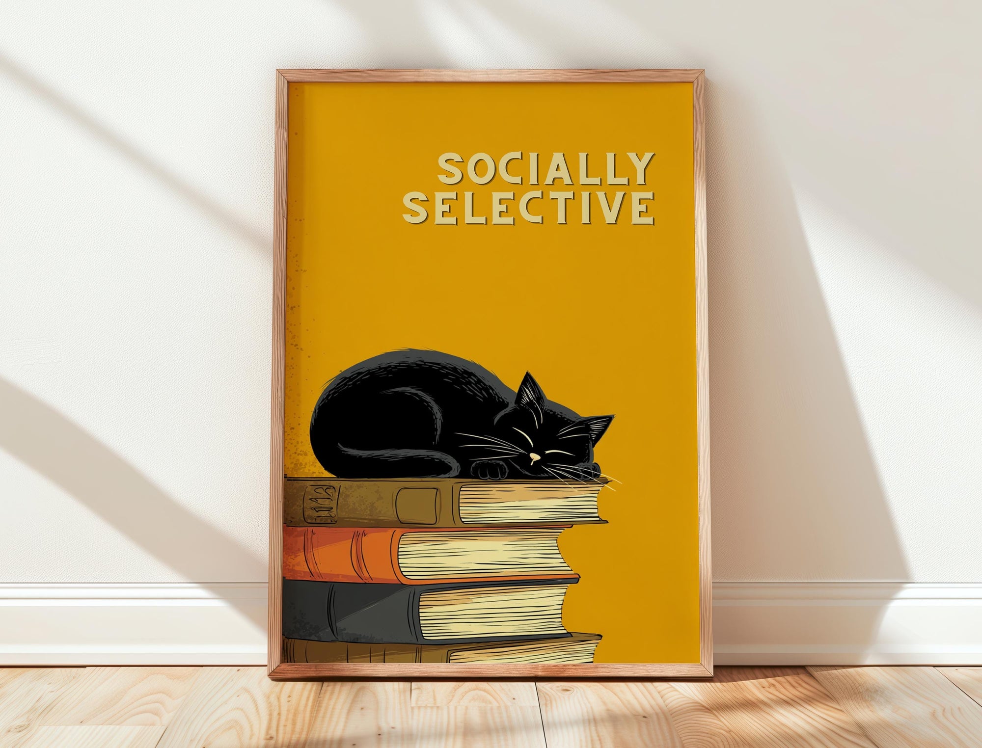 Socially Selective Cat Art | Funny Sarcastic Cat | Cozy Wall Art | Book Lover Gift | Reading Nook Poster | Book Poster | Aesthetic Room Art - Book Poster Art Print Decor Bookish