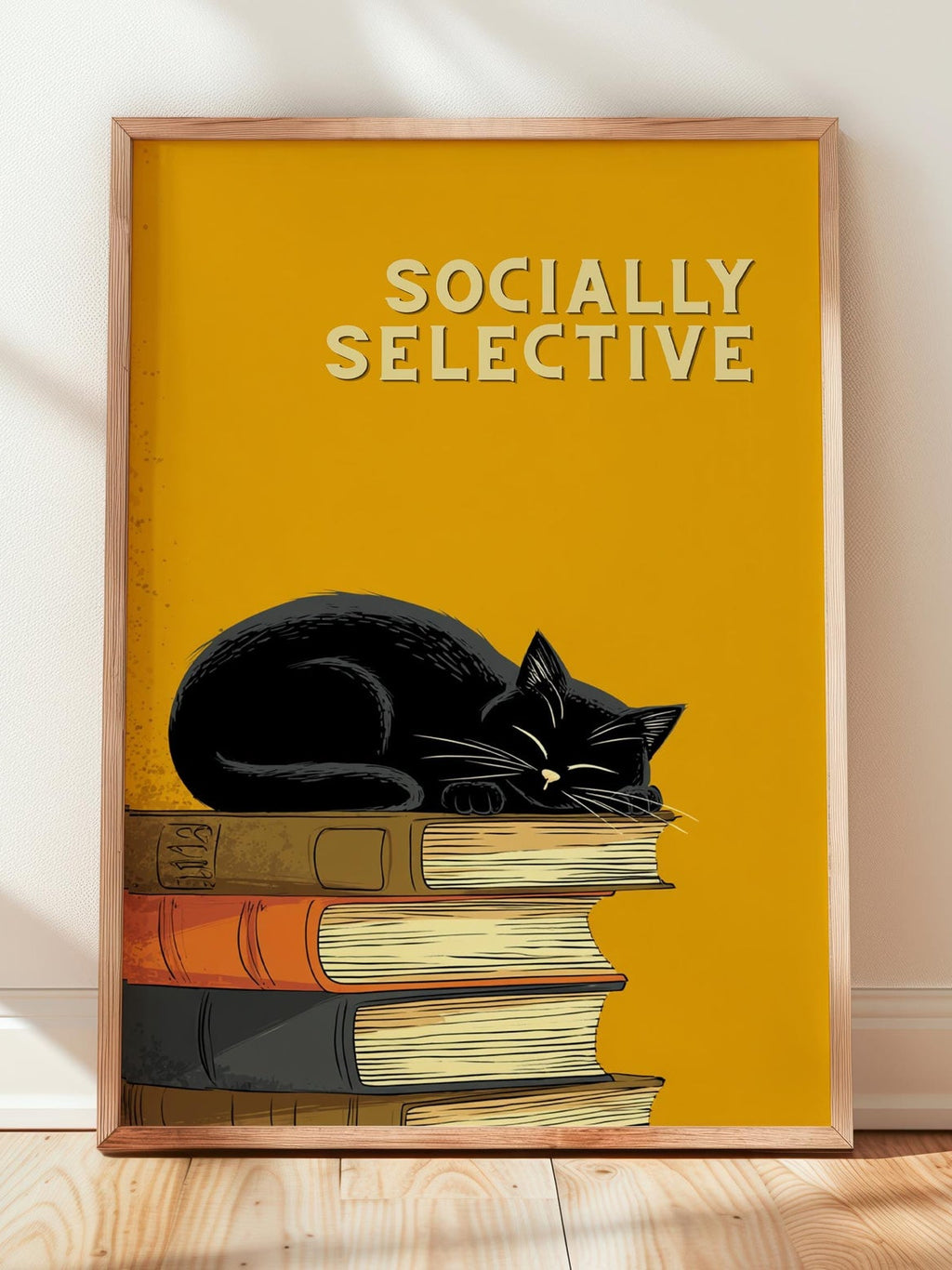Socially Selective Cat Art | Funny Sarcastic Cat | Cozy Wall Art | Book Lover Gift | Reading Nook Poster | Book Poster | Aesthetic Room Art - Book Poster Art Print Decor Bookish