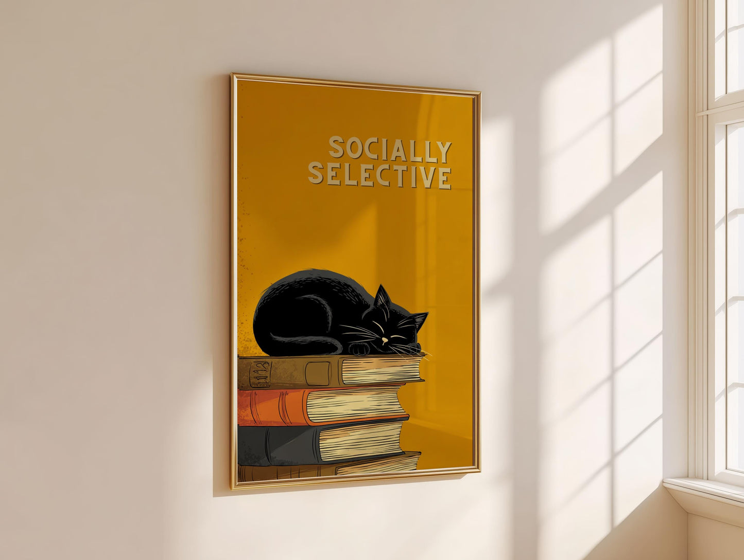 Socially Selective Cat Art | Funny Sarcastic Cat | Cozy Wall Art | Book Lover Gift | Reading Nook Poster | Book Poster | Aesthetic Room Art - Book Poster Art Print Decor Bookish