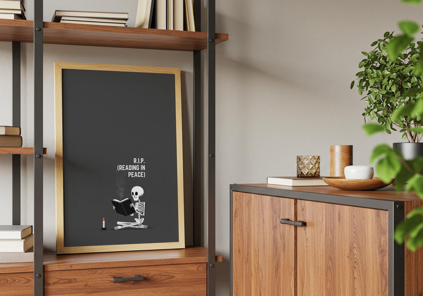 R.I.P Reading In Peace Skeleton | Dark Academia Art | Cozy Wall Decor | Book Lover Gift | Nook Poster | Reader Art | Aesthetic Art - Book Poster Art Print Decor Bookish