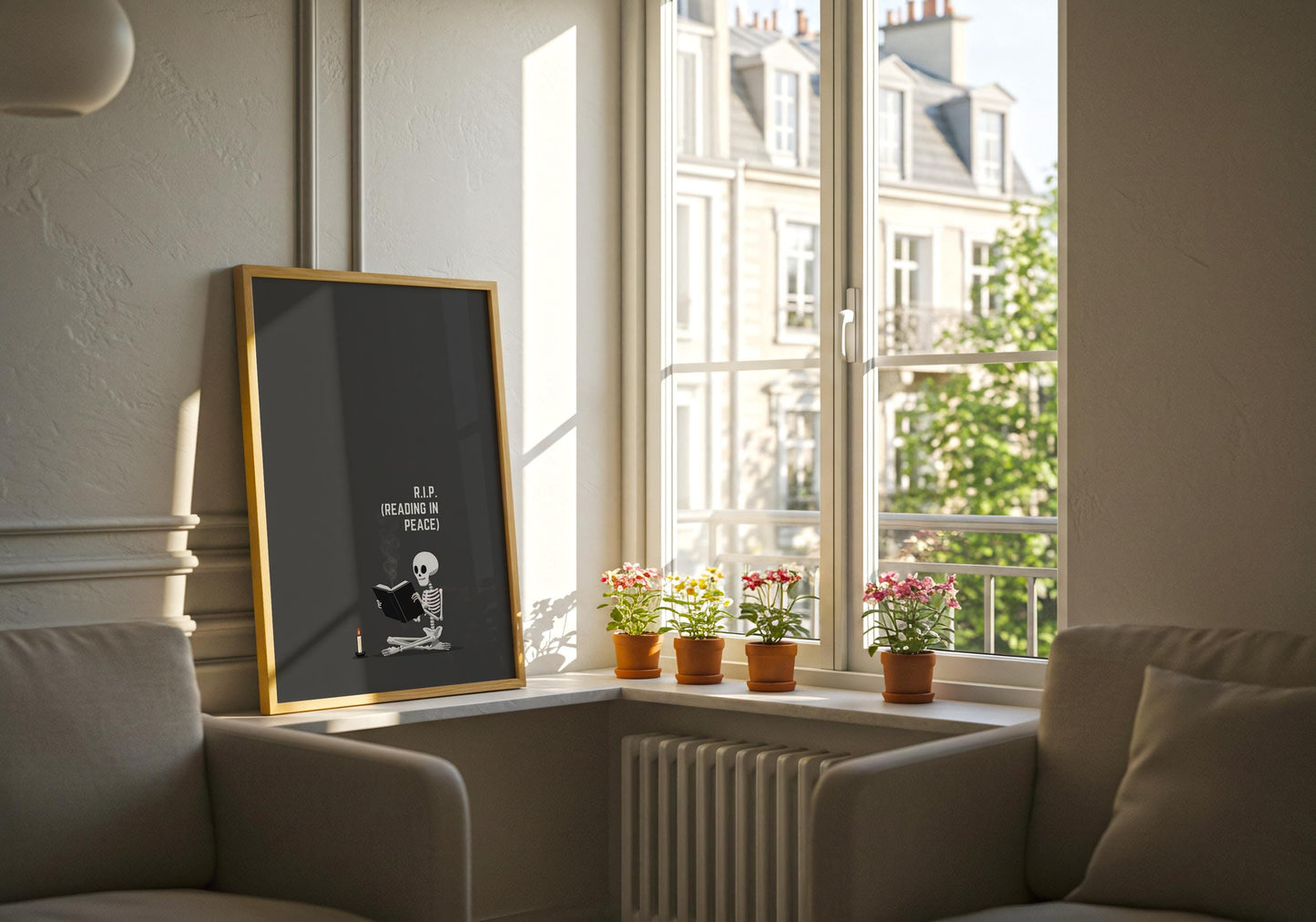 R.I.P Reading In Peace Skeleton | Dark Academia Art | Cozy Wall Decor | Book Lover Gift | Nook Poster | Reader Art | Aesthetic Art - Book Poster Art Print Decor Bookish