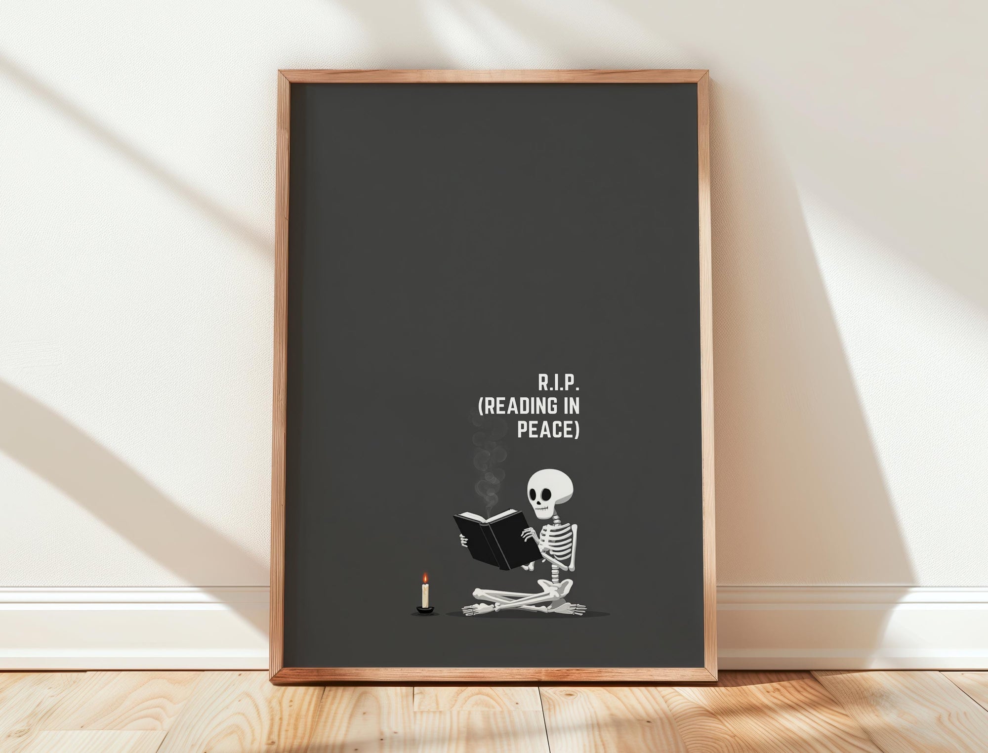 R.I.P Reading In Peace Skeleton | Dark Academia Art | Cozy Wall Decor | Book Lover Gift | Nook Poster | Reader Art | Aesthetic Art - Book Poster Art Print Decor Bookish