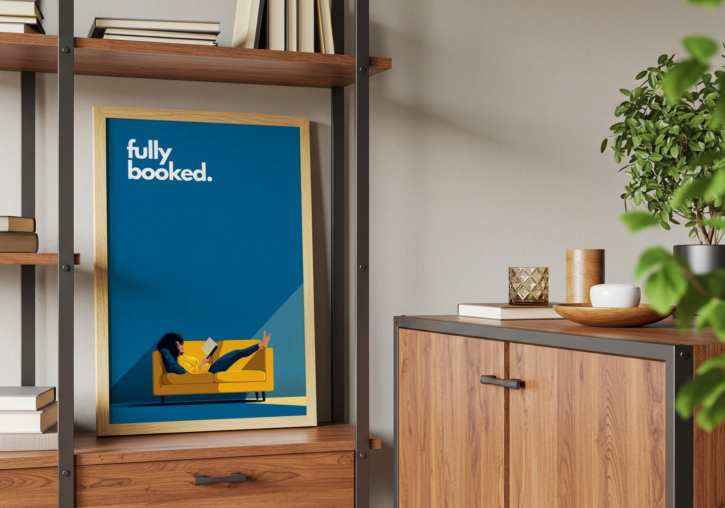 Fully Booked Reading Print | Funny Book Art | Cozy Wall Decor | Book Lover Gift | Nook Poster | Reader Gift | Aesthetic Art | Home Decor - Book Poster Art Print Decor Bookish