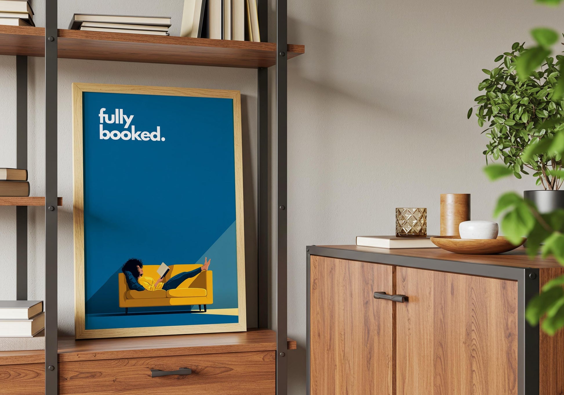 Fully Booked Reading Print | Funny Book Art | Cozy Wall Decor | Book Lover Gift | Nook Poster | Reader Gift | Aesthetic Art | Home Decor - Book Poster Art Print Decor Bookish