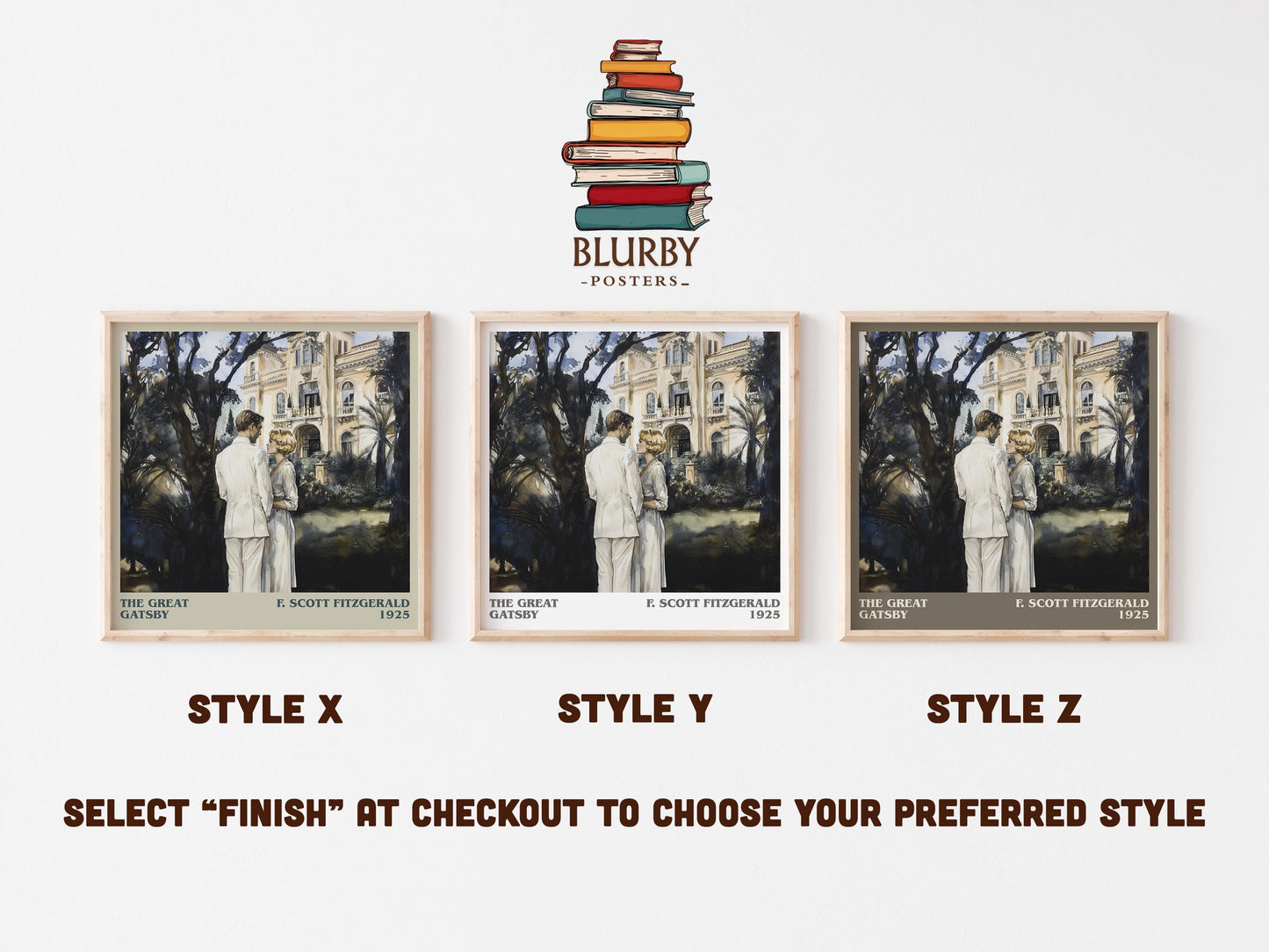 The Great Gatsby literary art print colour and style options – F. Scott Fitzgerald book art