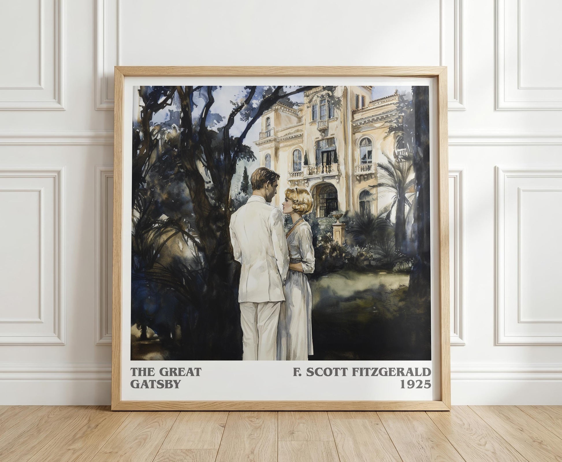 The Great Gatsby literary print in frame leaning in hallway – classic literature wall art