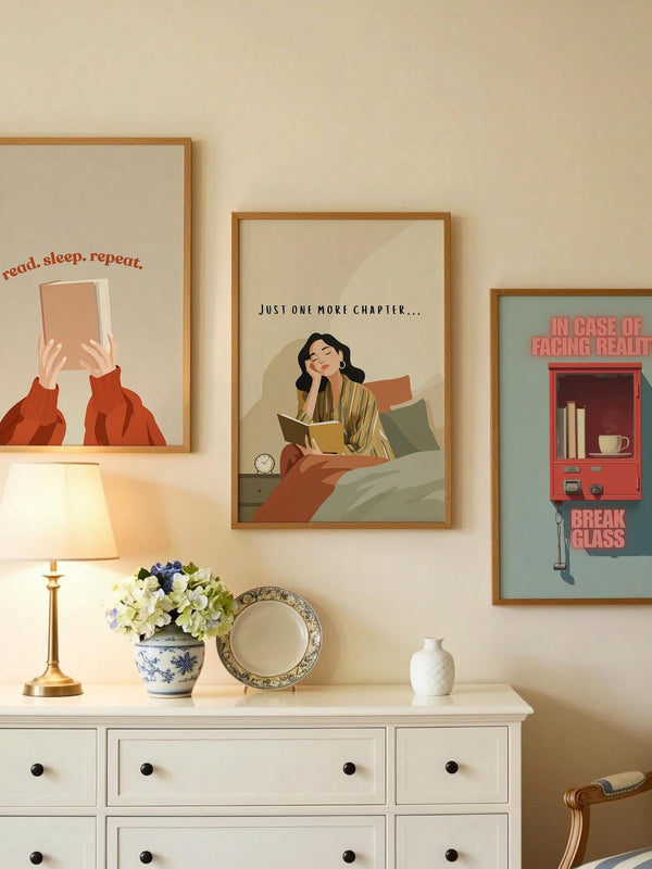 Just One More Chapter Print | Funny Night Owl Reader | Cozy Wall Decor | Book Lover Gift | Nook Poster | Reader Gift | Aesthetic Art | Home - Book Poster Art Print Decor Bookish