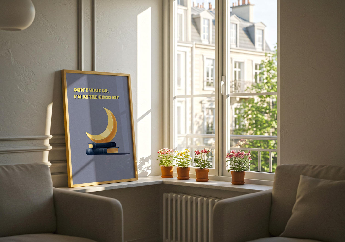 Don't Wait Up I'm At The Good Bit | Funny Moon Book Art | Cozy Wall Decor | Book Lover Gift | Nook Poster | Reader Gift | Aesthetic Art - Book Poster Art Print Decor Bookish