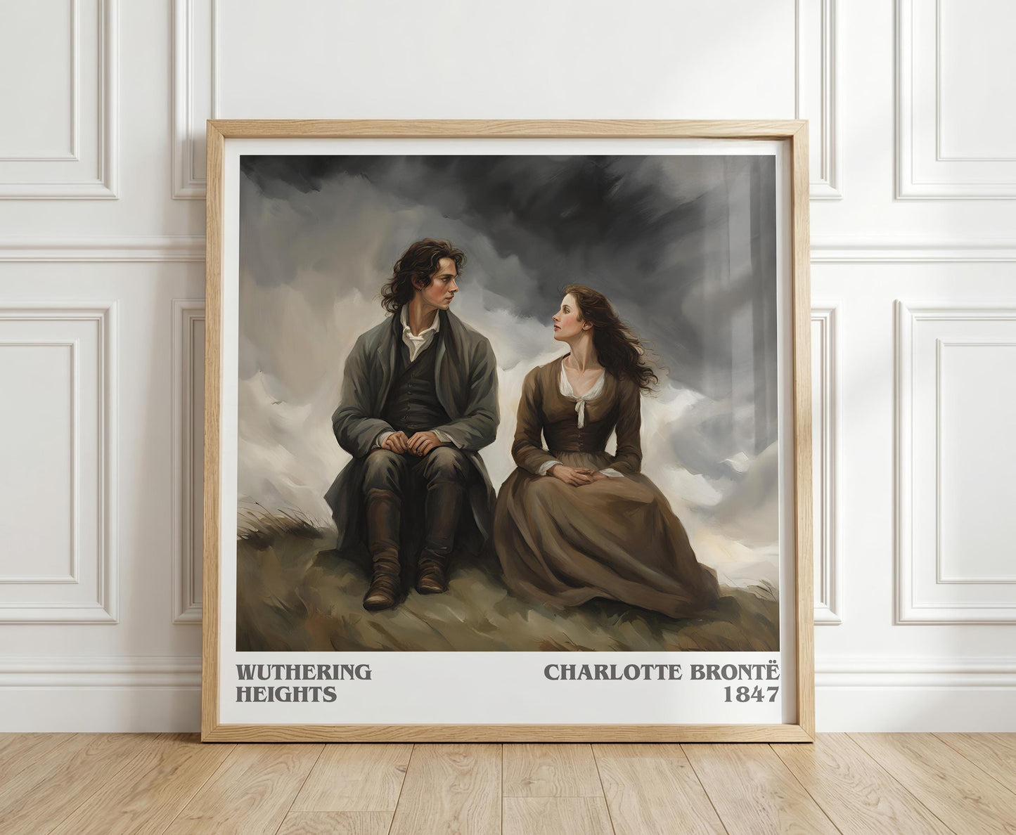 Wuthering Heights literary print in frame leaning in hallway – gothic wall art