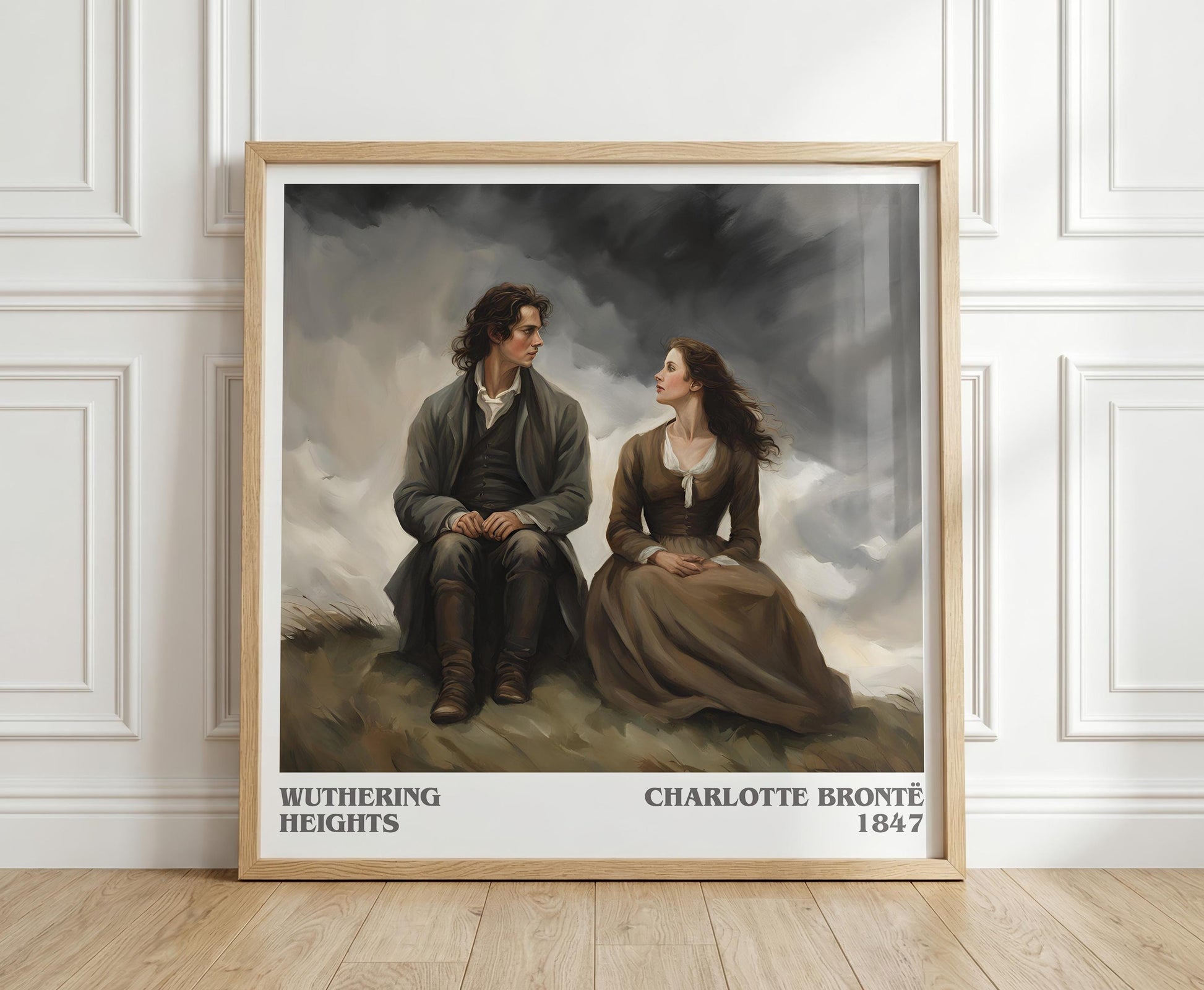 Wuthering Heights literary print in frame leaning in hallway – gothic wall art