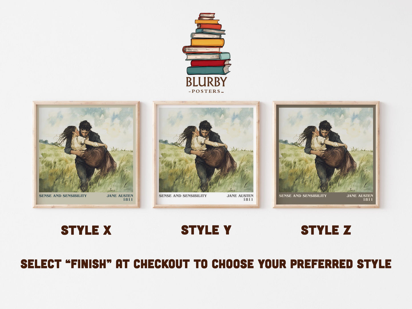 Sense and Sensibility literary art print colour and style options – Jane Austen book art