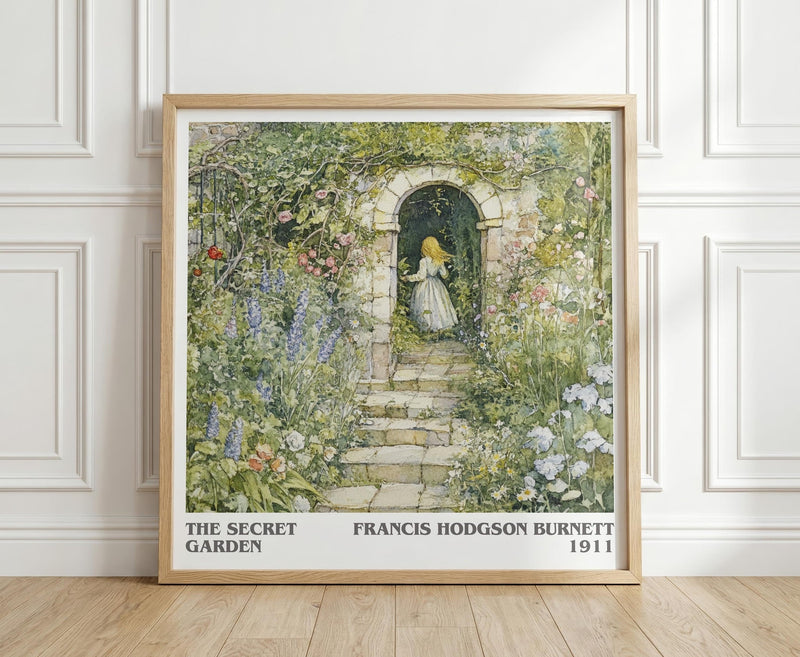 The Secret Garden literary print in frame leaning in hallway – childrens wall art