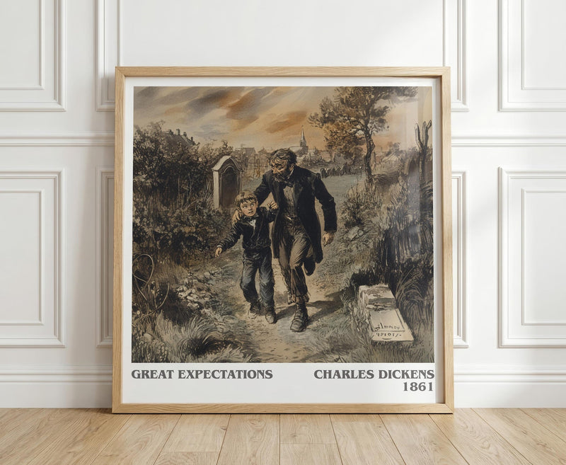 Great Expectations literary print in frame leaning in hallway – classic literature wall art